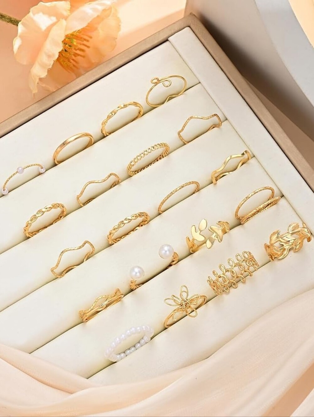 Gold Stackable Rings Set Gold Plated - Picture 5 of 6